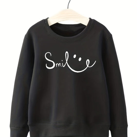 Girls Smile Face Pattern Sweatshirt Long Sleeve Top Pullover