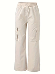  Casual High Rise Straight Leg Trousers With Pockets