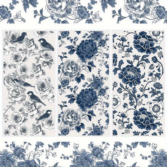 3pcs Vintage Flower Transfer Stickers Waterproof Decals for Furniture Home Decor