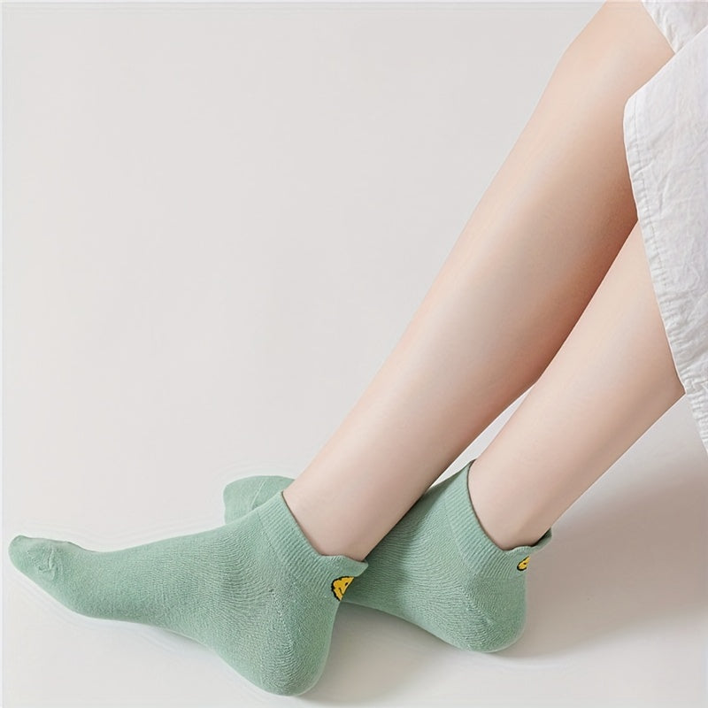 10 Pairs Smiling Face Print Socks Low Cut Ankle Women's Stockings