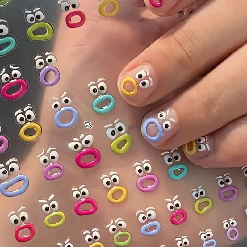 5D Embossed Jelly Nail Art Stickers Funny Expression Nail Art Decals