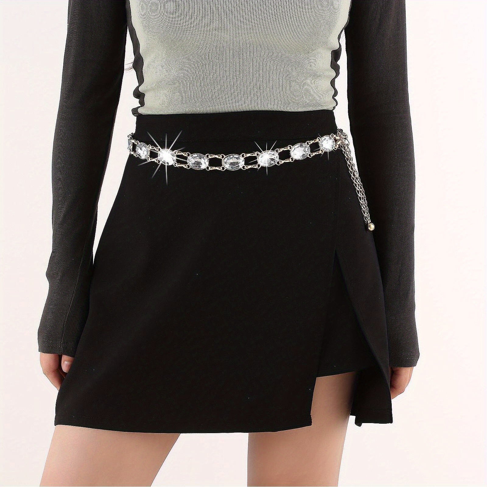 Crystal Decor Waist Chain Western Hollow Out Metal Belly Chain