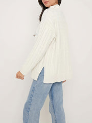  Solid Cable Zip Up Sweater