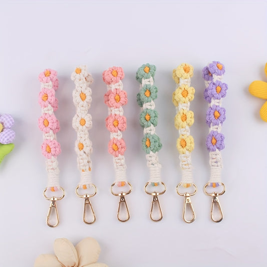 Daisy Flowers Macrame Keychain Wrist Lanyard for Women & Girls