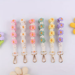 Daisy Flowers Macrame Keychain Wrist Lanyard for Women & Girls