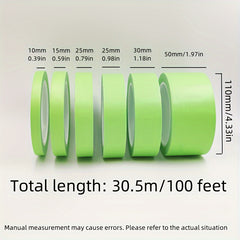 Green Washi Writable Tape 10-50mm 100 Feet Long Masking Paper Plastic Core