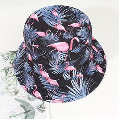 Flamingo Branch Bucket Hat Reversible Cartoon Print Basin Hat Sunscreen Fisherma