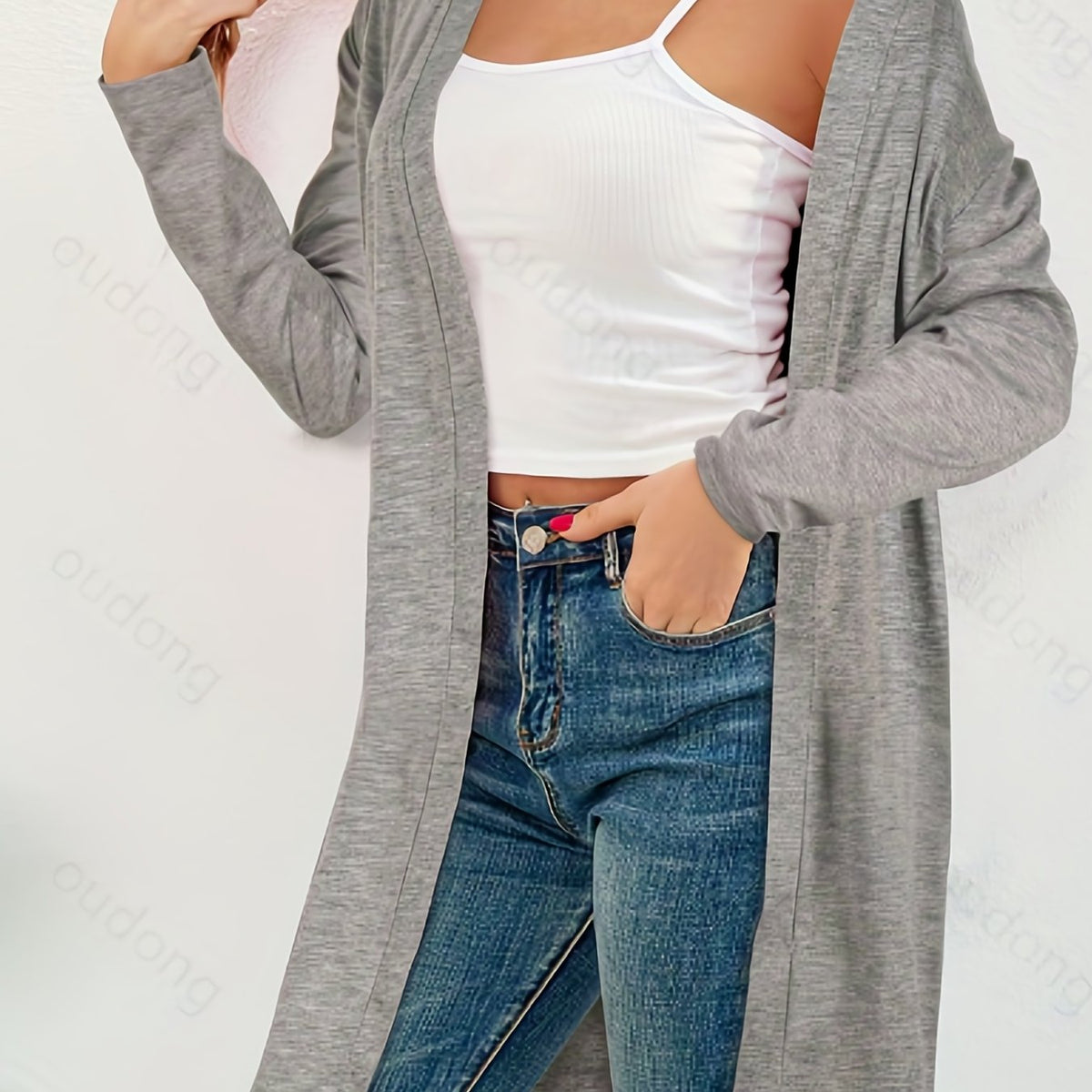  Casual Cardigan Women's Plus Solid Long Sleeve Open Front