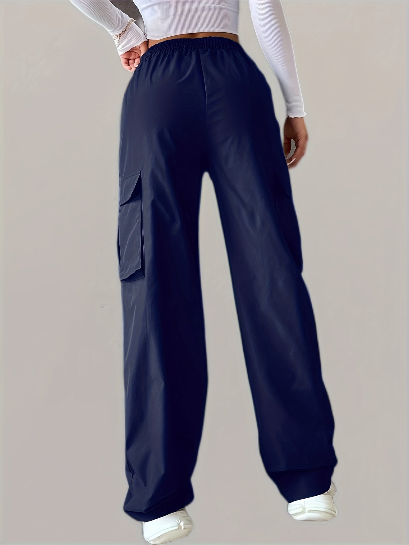 Elastic Waist Wide Leg Cargo Pants w/ Pockets