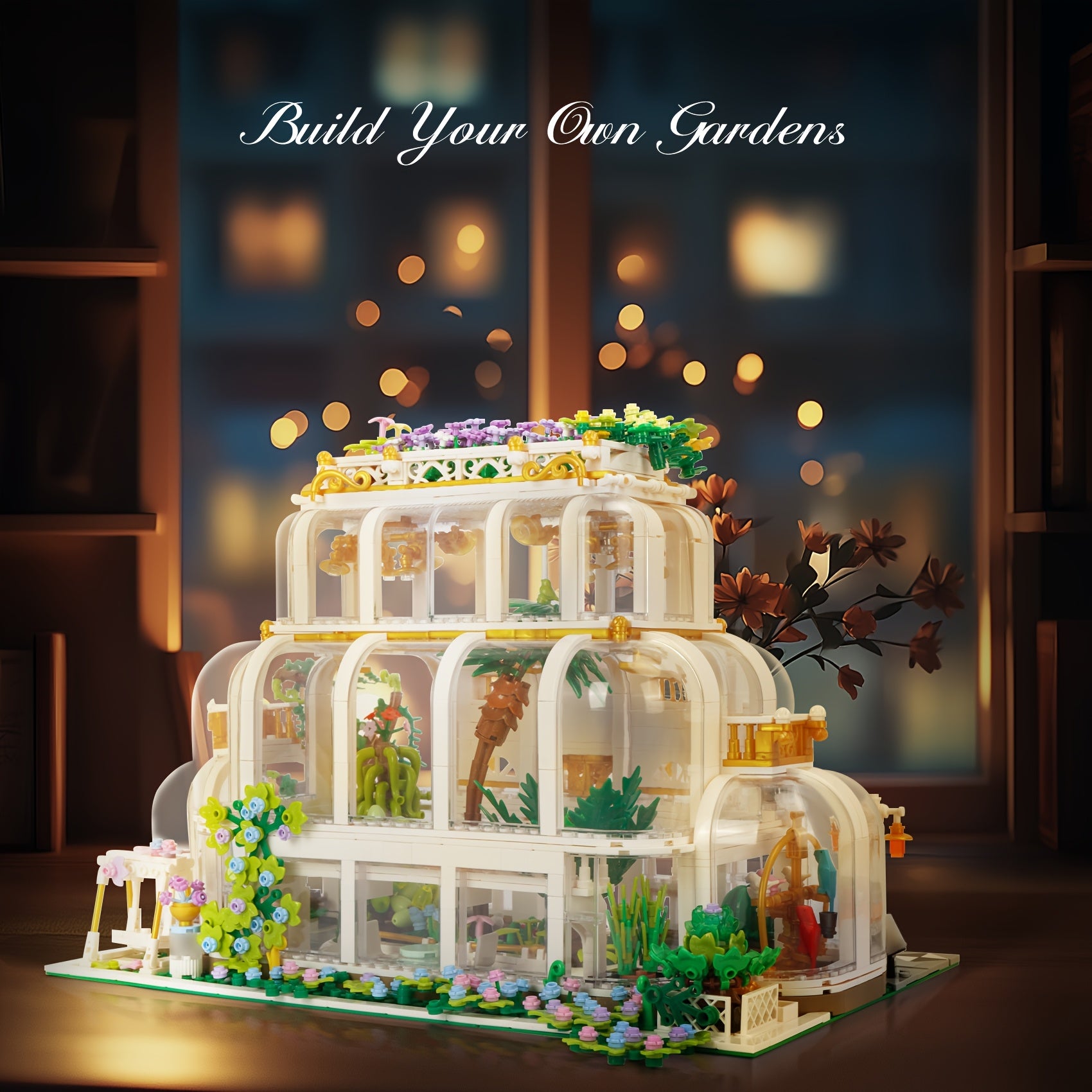 Garden Building Blocks Set with Plants, Greenhouse Toy Gift for Adults