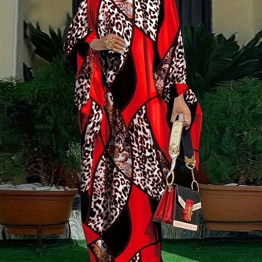 Women's Plus Baroque Print Batwing Sleeve Kaftan Dress