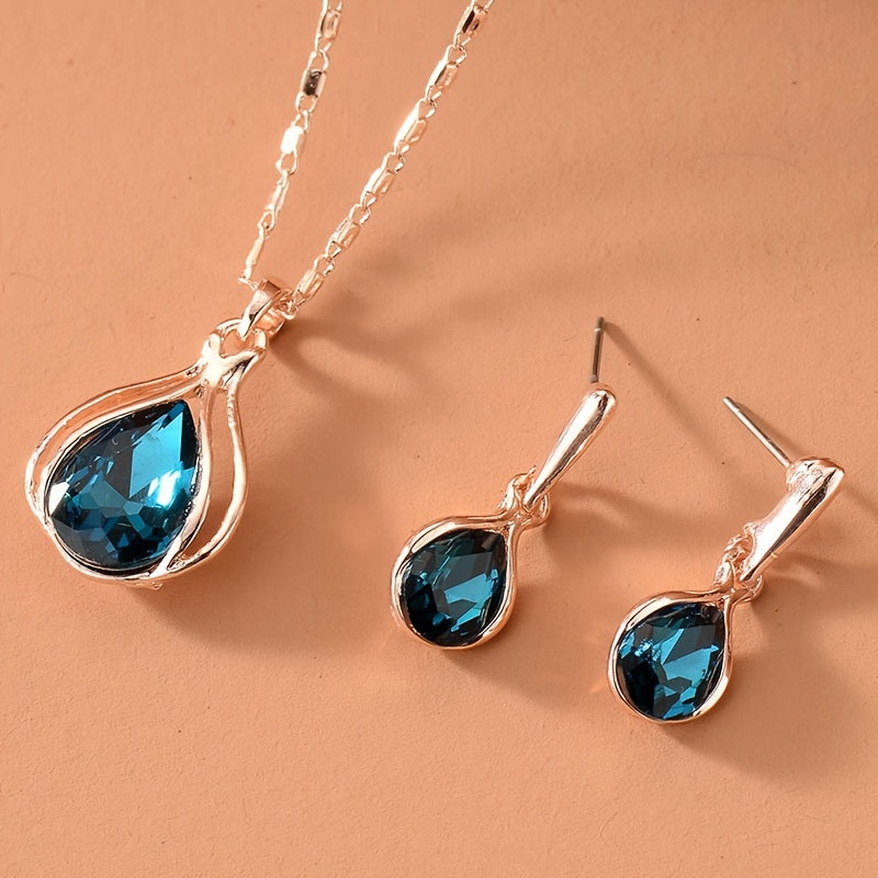 Water Drop Pendant Necklace & Earrings Set for Women/Girls