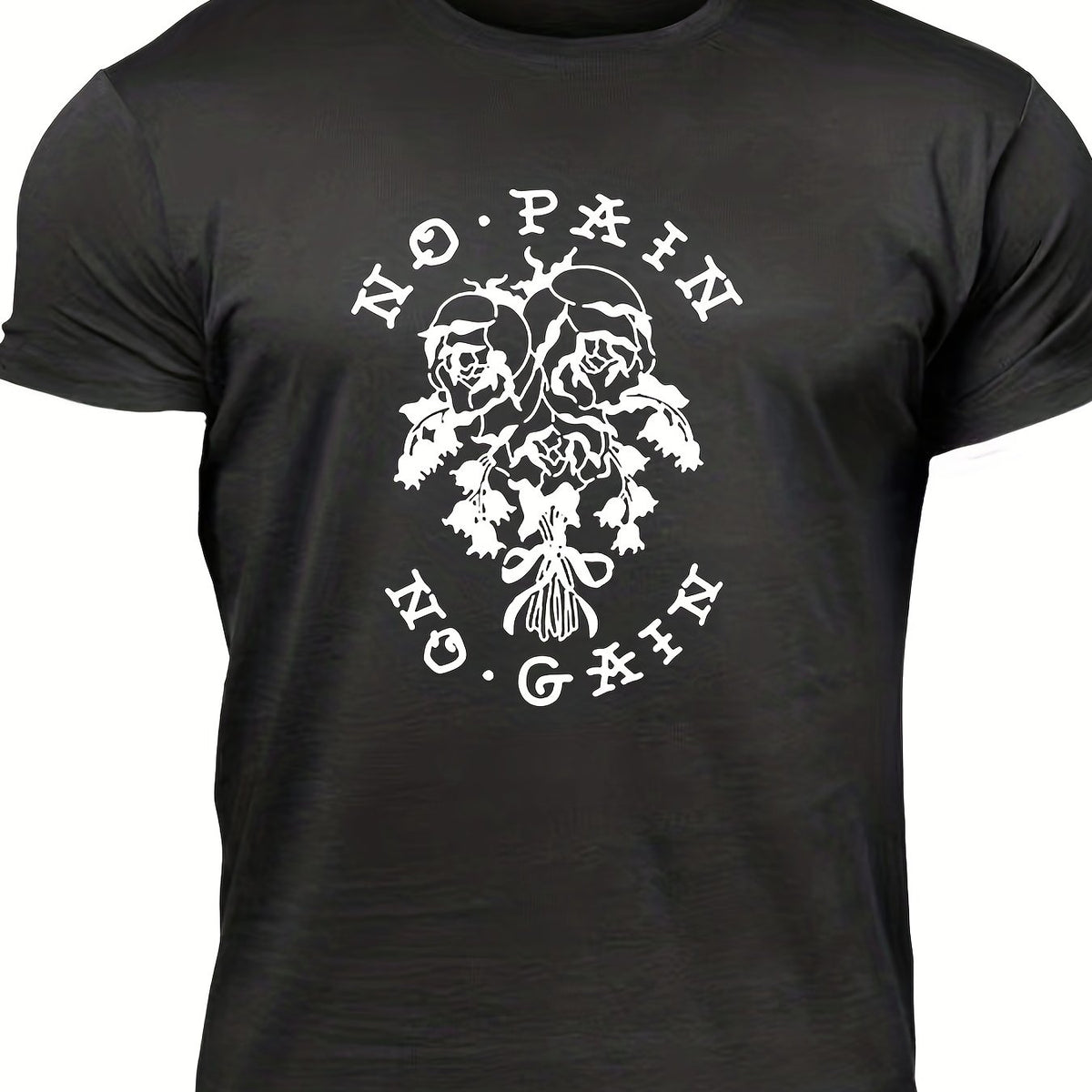 No Pain No Gain Men's Rose Graphic T shirt Crew Neck Tee