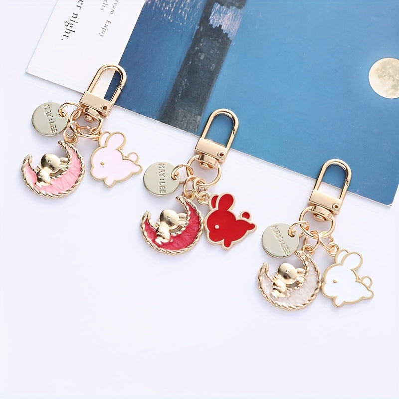 Cartoon Moon Rabbit Keychain For Girls Women Bunny Bag Pendant