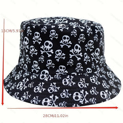 Skull Print Bucket Hat Men's Women's Outdoor Sunshade Basin Hat