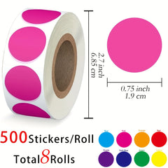 4000 PCS 3/4 Colored Dot Stickers Circle Coding Labels, 8 Style