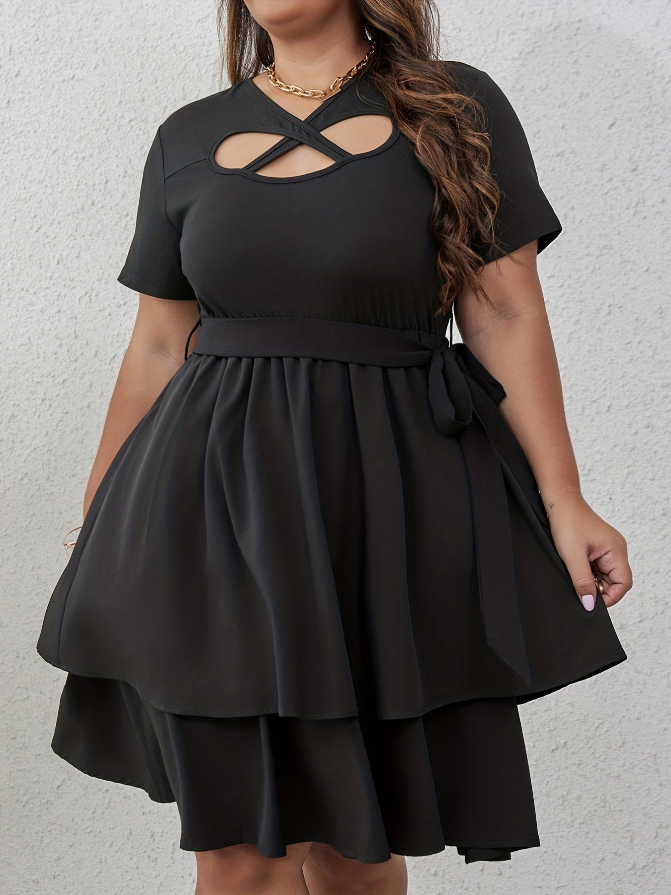  Sexy Dress Women's Plus Cross Front Cut Out Layered Dress