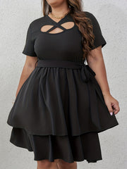  Sexy Dress Women's Plus Cross Front Cut Out Layered Dress