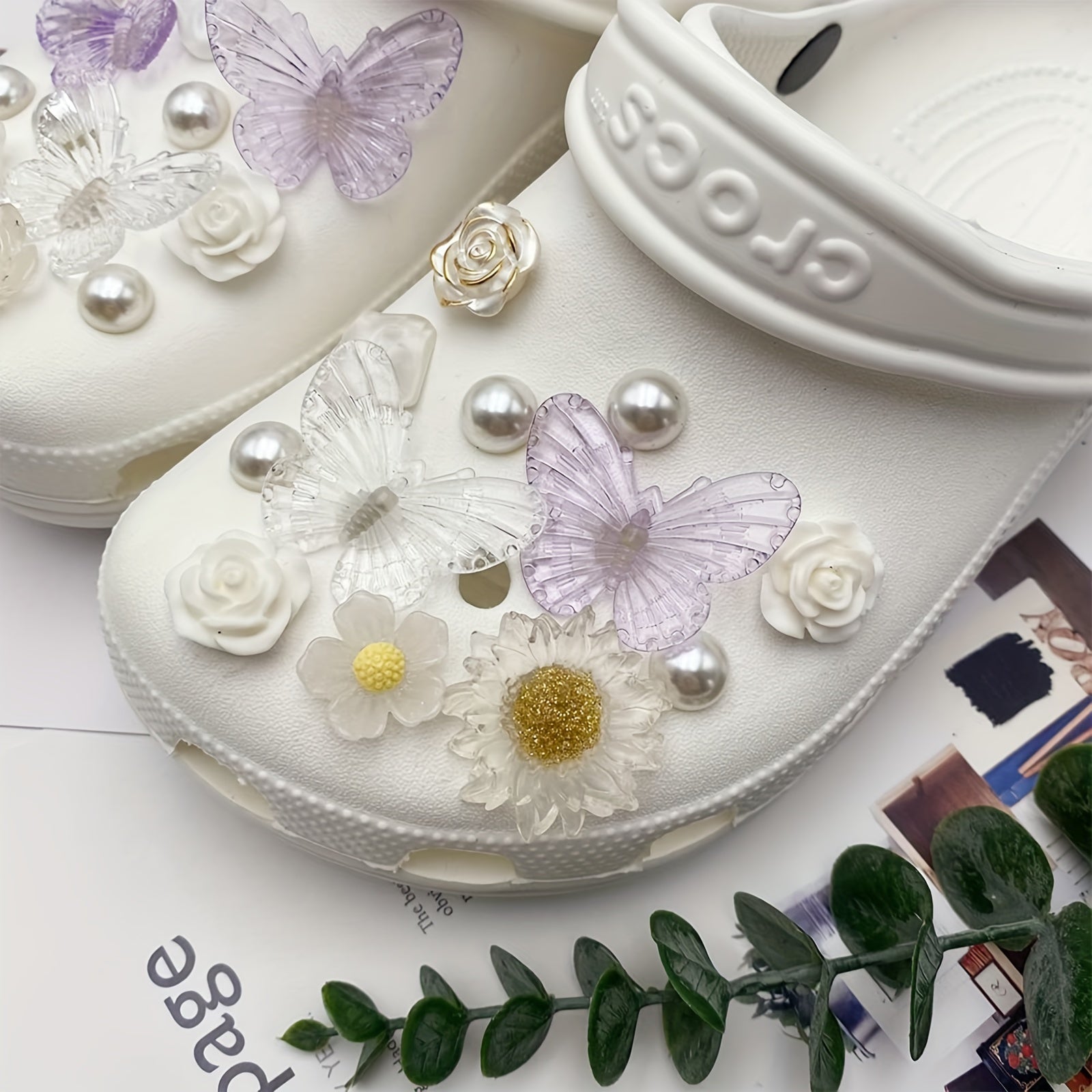 24Pcs Butterfly & Flower Shoe Charms for Clogs Sandals