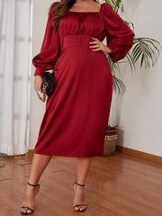  Satin Lantern Sleeve Midi Dress
