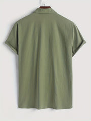 Men's Casual Short Sleeve Cotton Shirt Chest Pocket Summer Vacation Resort Tops