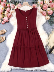  Casual Tank Dress Women's Plus Button Decor Sleeveless Smock Dress