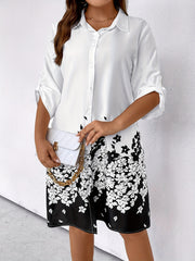 Floral Print Button Up Lapel Collar Shirt Dress