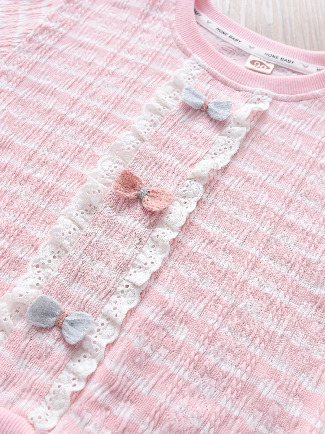 Girls' Lace Bow Front Crew Neck Pullover Sweatshirt Top