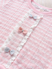 Girls' Lace Bow Front Crew Neck Pullover Sweatshirt Top