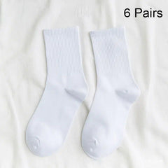 6 Pairs Classic Crew Socks Essential Solid Crew Sock Pack Women's Stockings