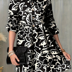  Floral Print Button Up Lantern Sleeve Mini Shirt Dress