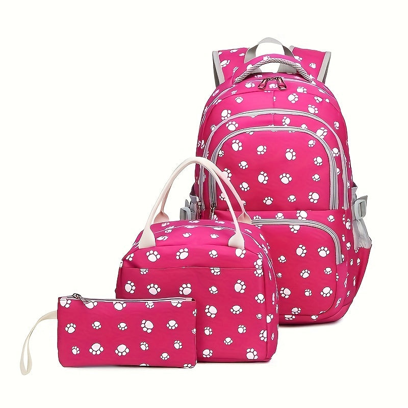 3pcs Printed Girl Backpack Set Student Shoulder Bag Waterproof Backpack