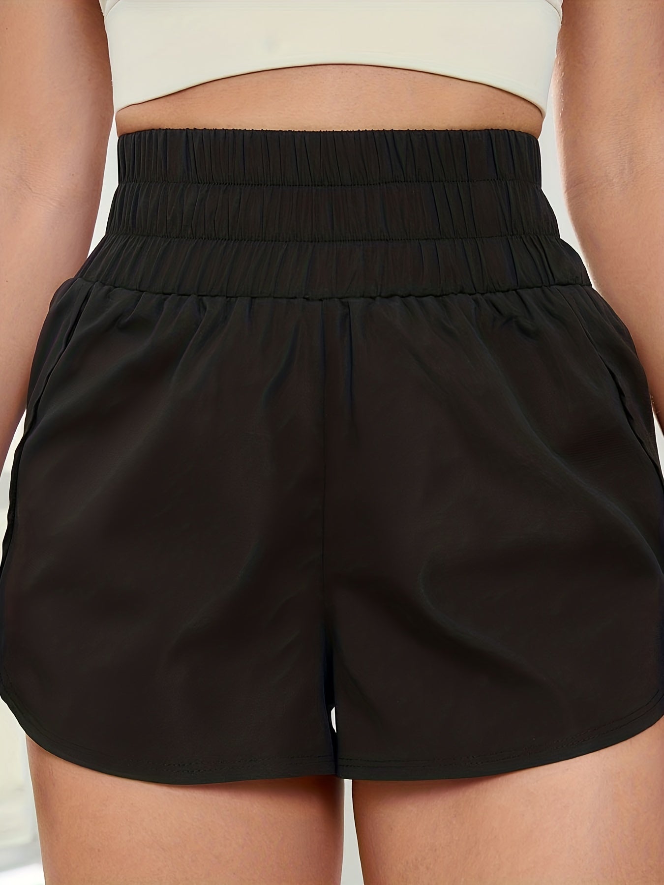  Casual Shorts Women's Plus Solid Elastic High Rise Slight Stretch