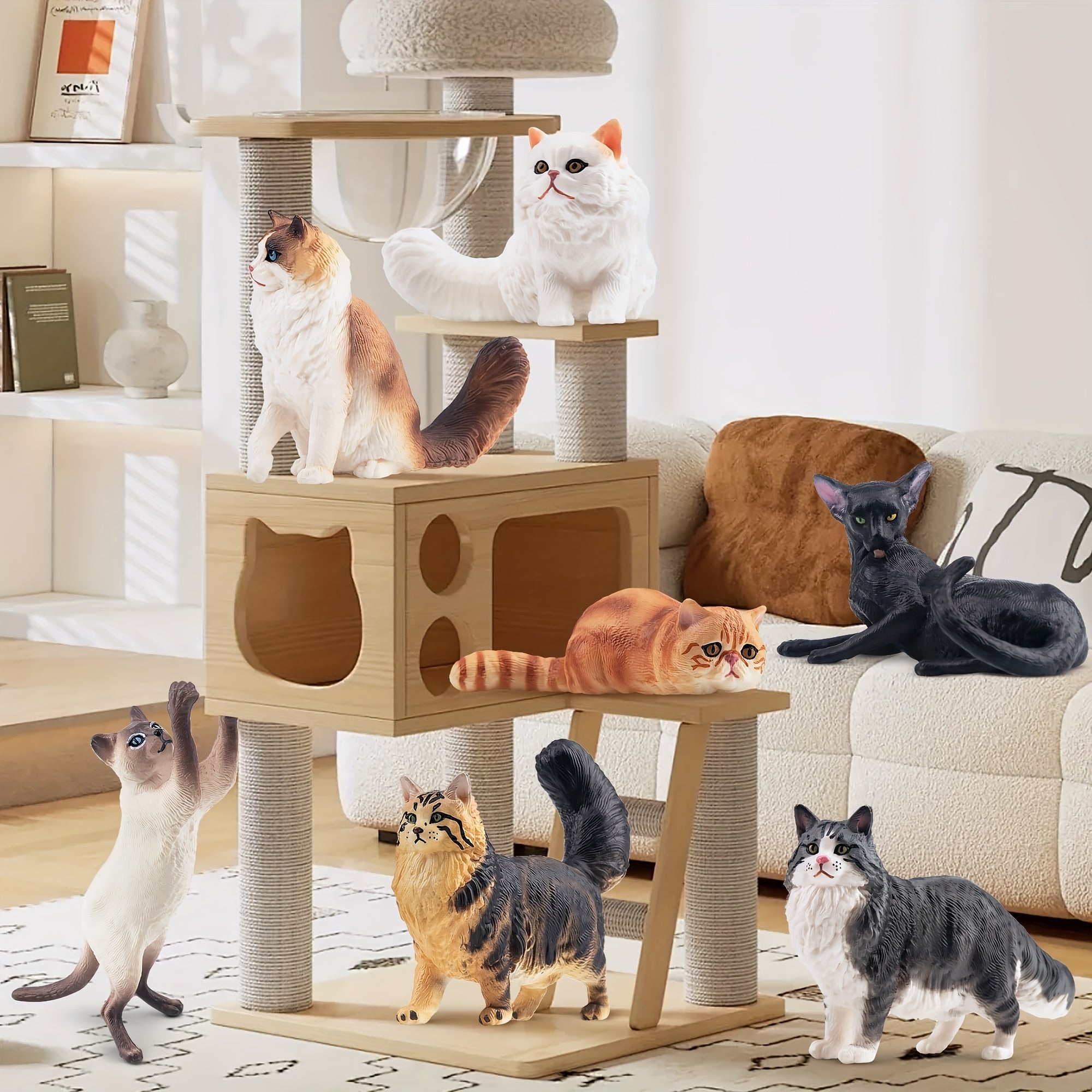 Mini Hand Painted Pet Cats Plastic Figurines Set Birthday Gift