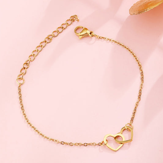 Heart To Heart Chain Bracelet 18K Plated Stainless Steel Adjustable Hand Chain