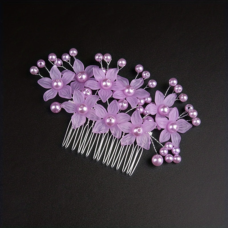 Crystal Flower Hair Comb Wedding Bridal Hair Comb Faux Pearl Flower Insert Comb