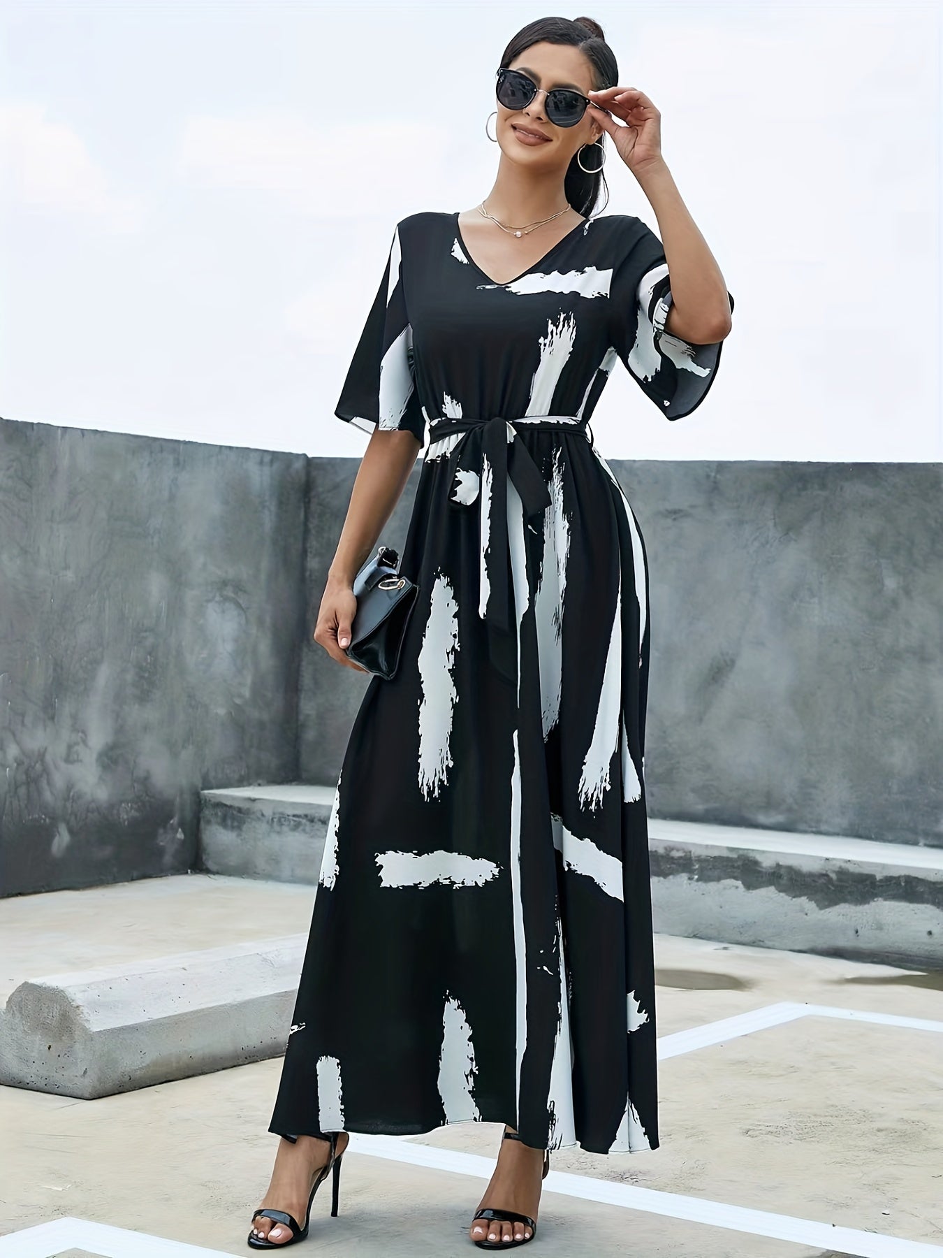 Flutter Sleeve Belted Maxi Dress for Women