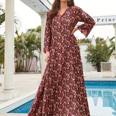  Abaya Dress Women's Plus Ditsy Floral & Stripe Print Maxi Dress