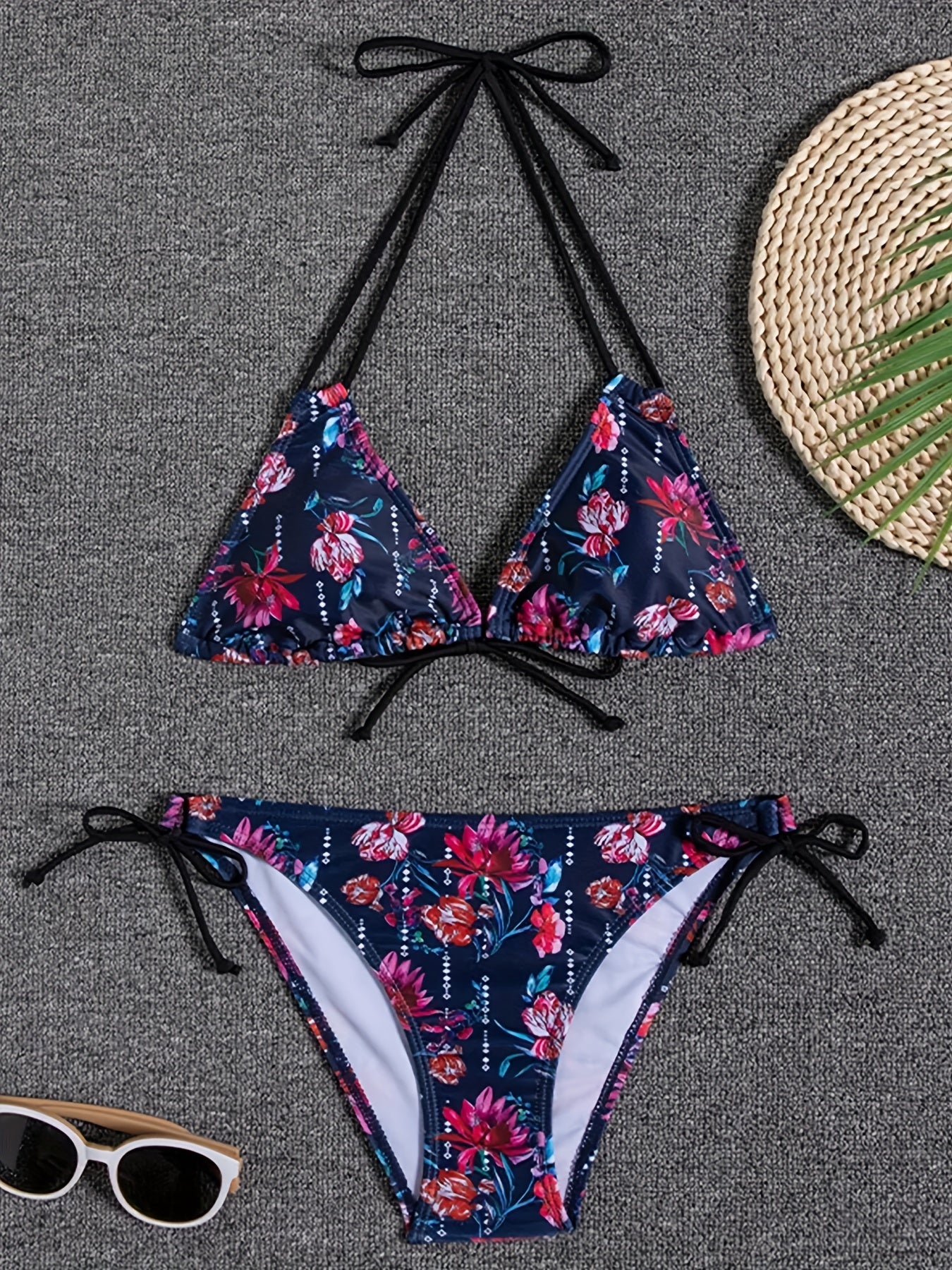 Triangle Bikini Set Halter Backless Tie Side High Cut 2 Pieces Swimsuit