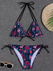 Triangle Bikini Set Halter Backless Tie Side High Cut 2 Pieces Swimsuit
