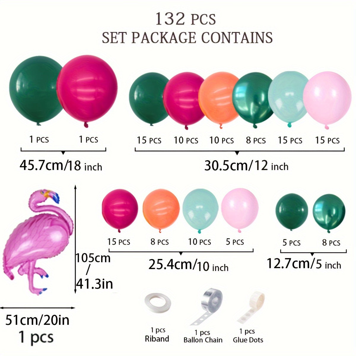 132pcs Flamingo Balloons Arch Garland Kit