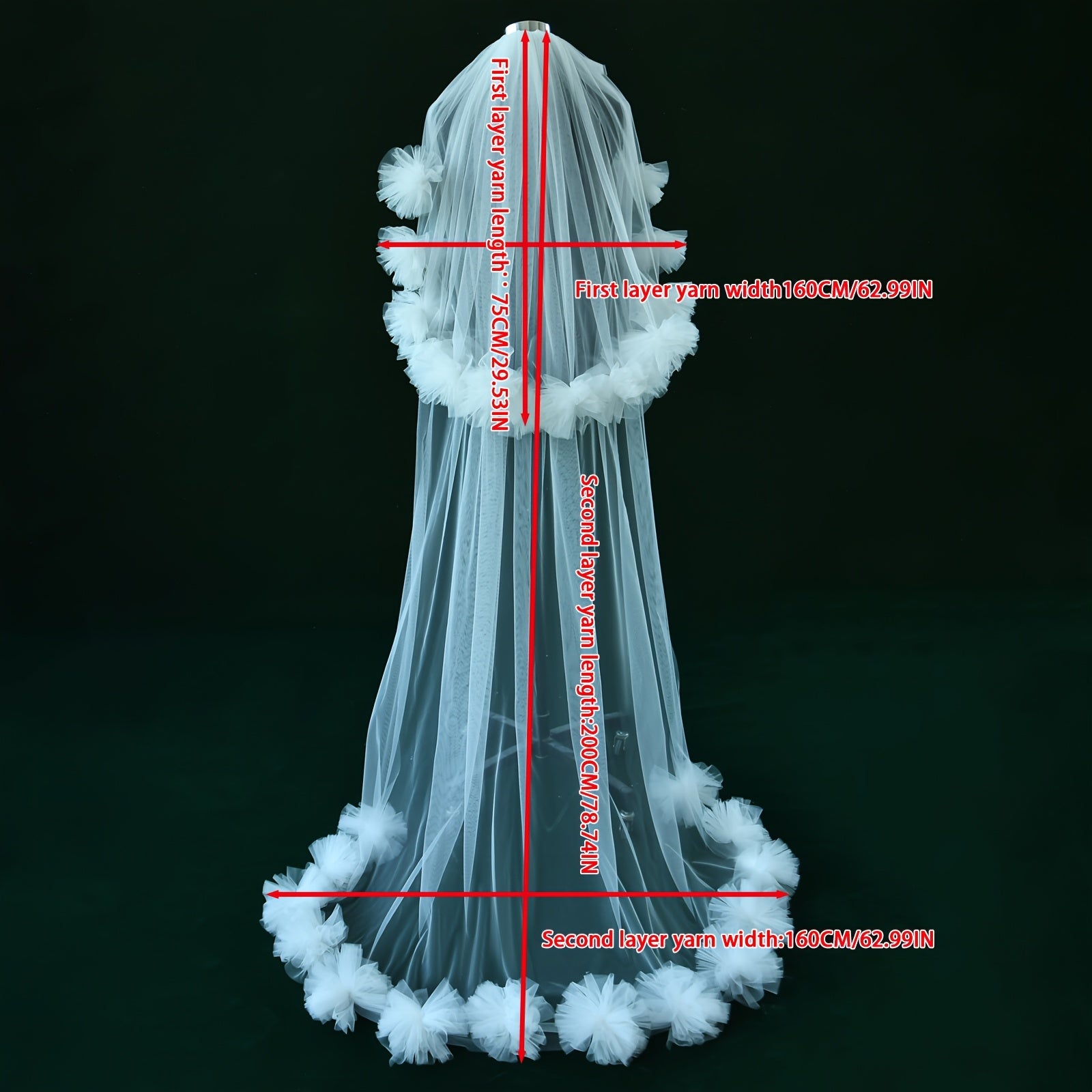 Double Layer Bridal Veil with Floral Edge, Hair Comb Romantic Wedding Accessory