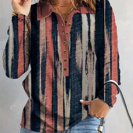  Stripe Print Long Sleeve Workwear Top