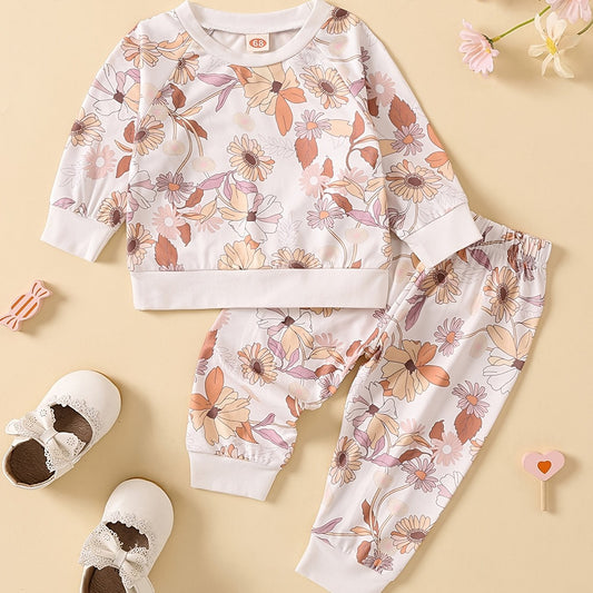 Baby Girls Floral Print Sweatshirt Top & Pants Set
