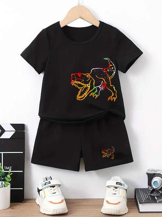Boys Dinosaur Graphic Casual Outfit Round Neck T shirt & Shorts