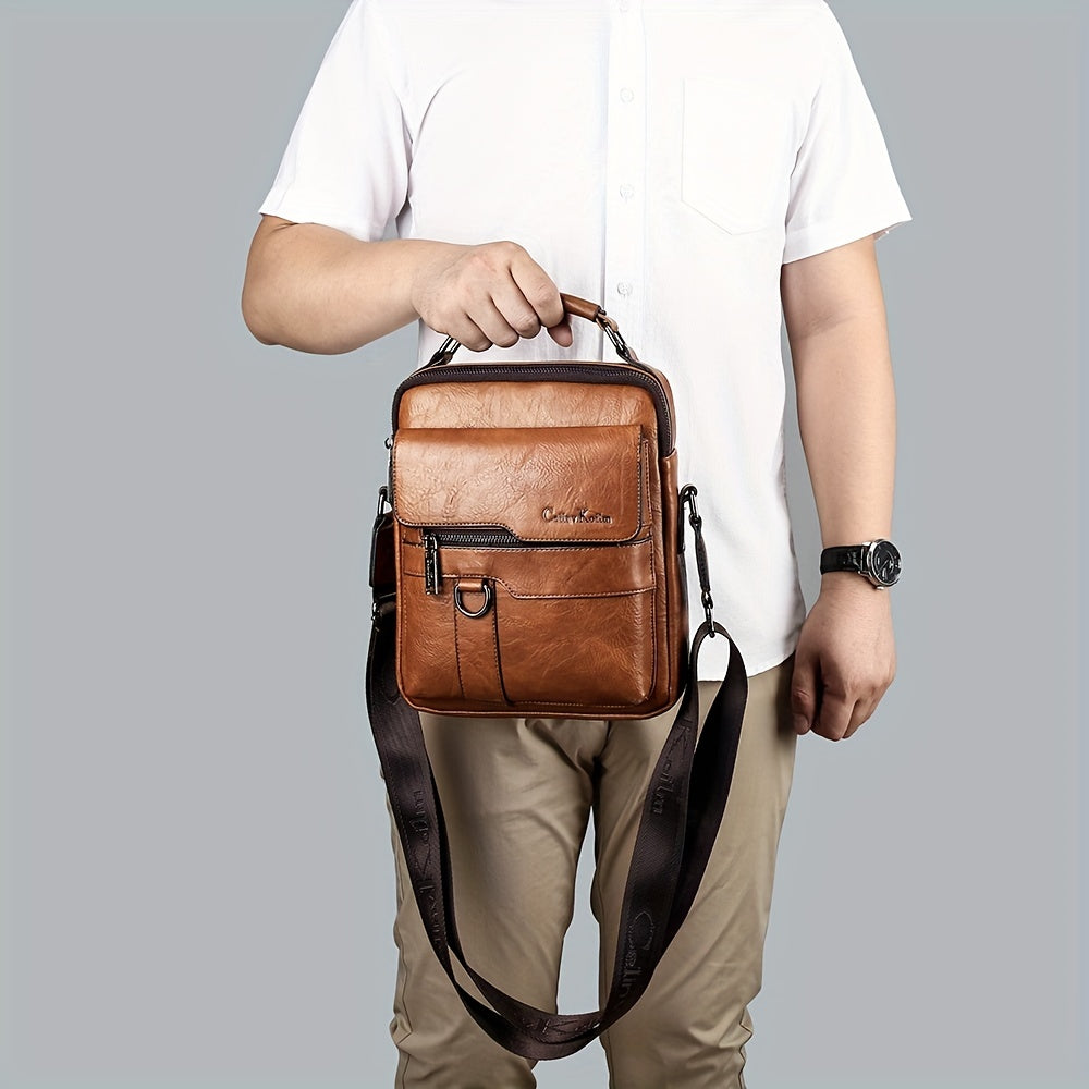 Men's Vertical Leather Shoulder Bag Cross Body Messenger Bag