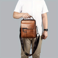 Men's Vertical Leather Shoulder Bag Cross Body Messenger Bag