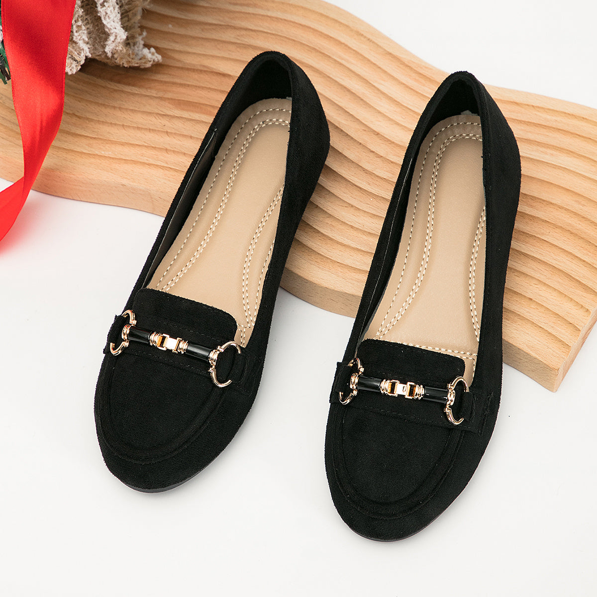 Metal Buckle Slip On Flat Loafers Casual Moccasin Shoes