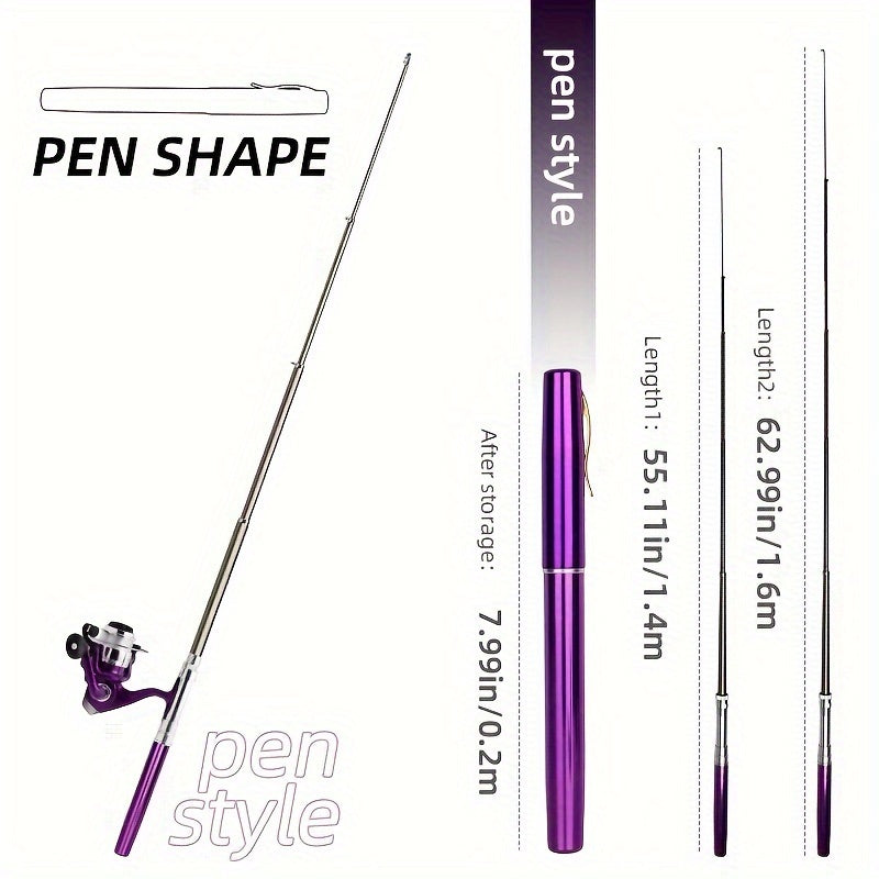 Portable Pen Fishing Rod w/ Spinning Reel - Fishing Tackle Set