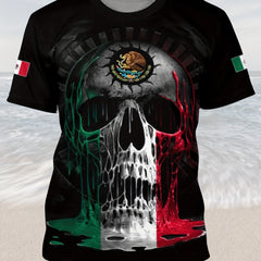 3D Skull Pattern Print Men's Short Sleeve T-shirt Graphic Tee